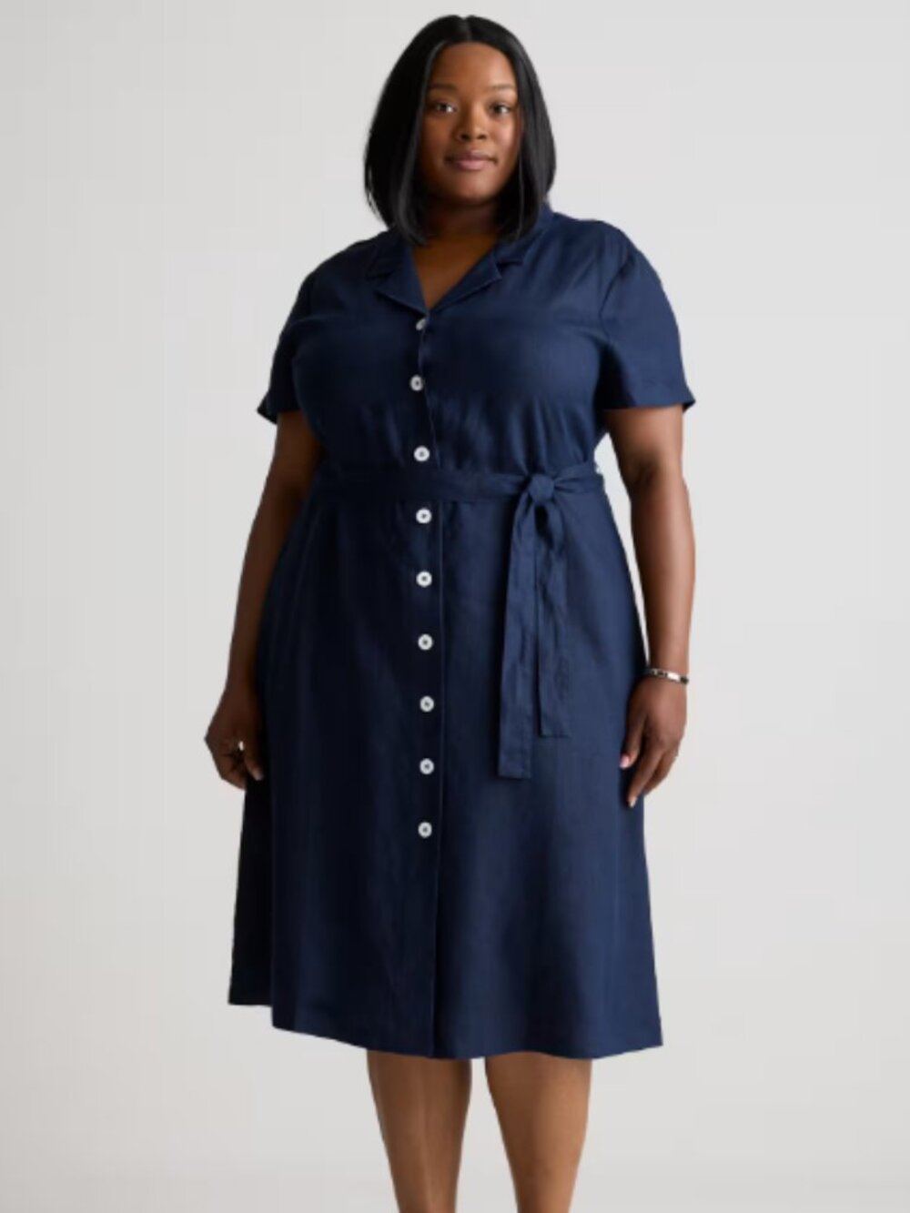 Quince 100% European Linen Button Front Dress Deep Navy - 3X